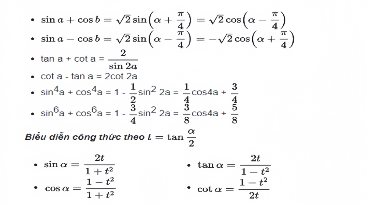 Công Thức Lượng Giác - Công thức cơ bản của sin, cos, tan, cot Công Thức Lượng Giác - Công thức cơ bản của sin, cos, tan, cot
