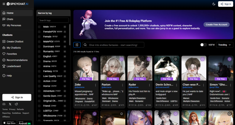 Spicychat là gì - Chọn nhân vật: ưu tiên mô tả rõ và lịch sử tương tác tốt