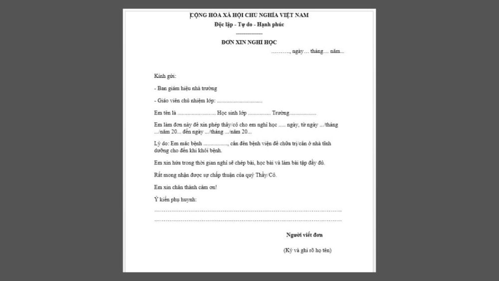 Đơn Xin Nghỉ Học - Khi nào nên viết đơn để được duyệt nhanh