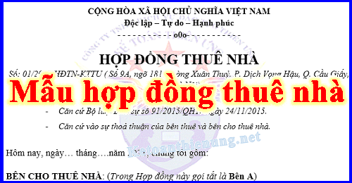 Hợp Đồng Thuê Nhà - Giá thuê, tiền cọc và phương thức thanh toán Hợp Đồng Thuê Nhà - Giá thuê, tiền cọc và phương thức thanh toán