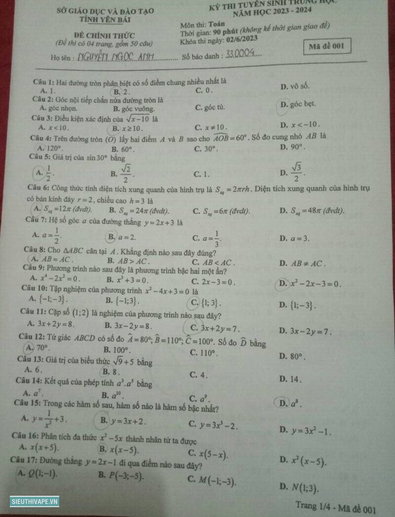 Đề thi tuyển sinh lớp 10 môn Toán - Phần hàm số, bài toán thực tế và hình học Đề thi tuyển sinh lớp 10 môn Toán - Phần hàm số, bài toán thực tế và hình học